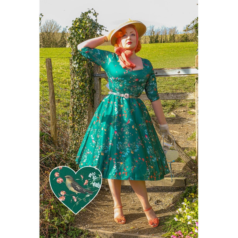 Forest Green Feathers 3/4 Sleeve Knit Dress
