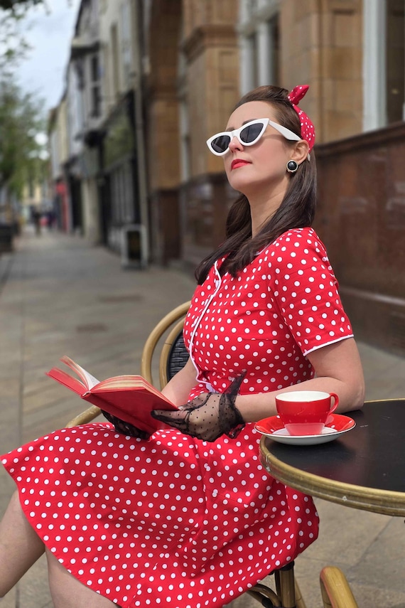 Penelope Pin up Style Shirt Dress in Classic Red & White Polka Dots - Etsy Penelope Pin up Style Shirt Dress in Classic Red & White Polka Dots - Etsy