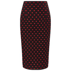 Falda Chic Pencil Plain Skirt in Black and Red Polka dot