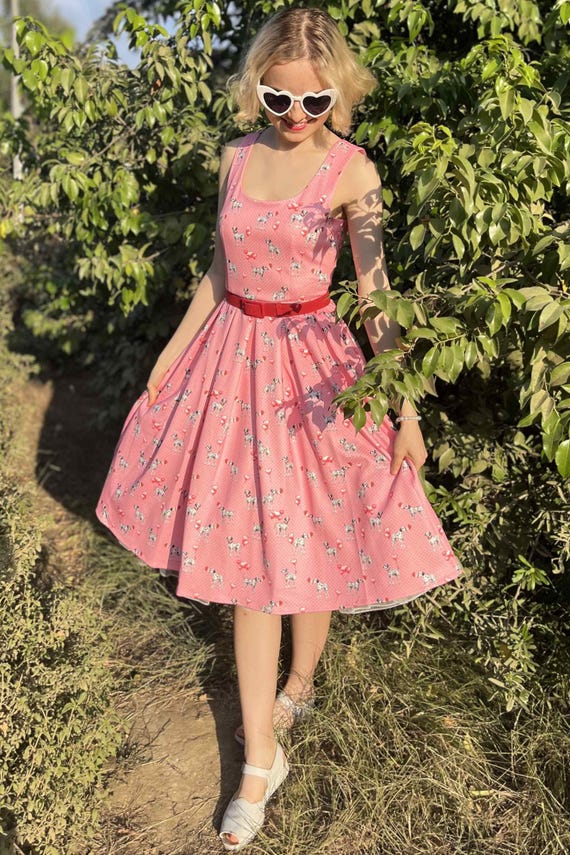 Amanda Pink Dalmatian Flared Dress - Etsy