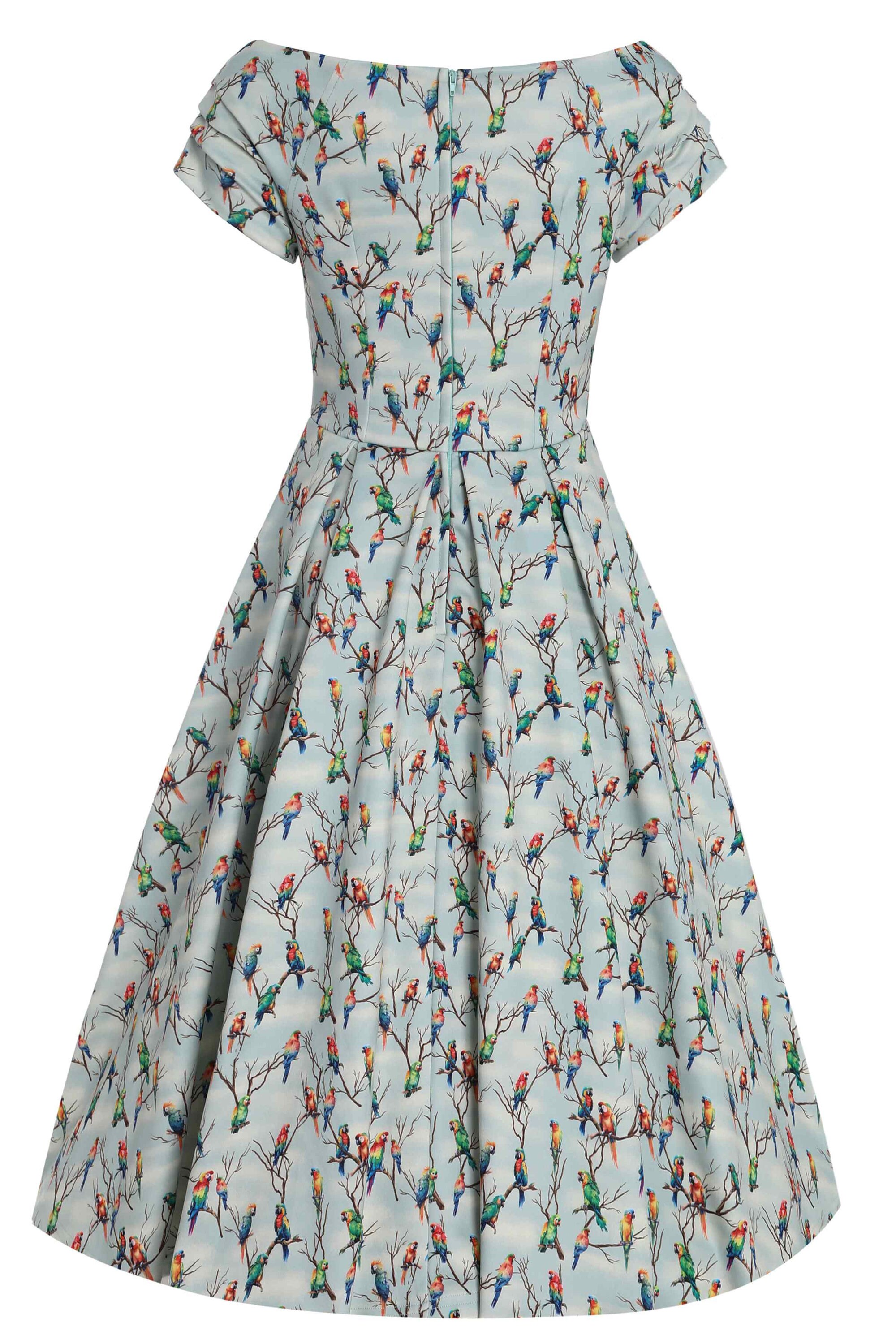 green emerald velvet dress Fit and flare green Dress Girlcation Parrot Pink pattern