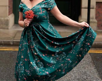 green forest birds midi dress Green Forest Birds Midi Dress