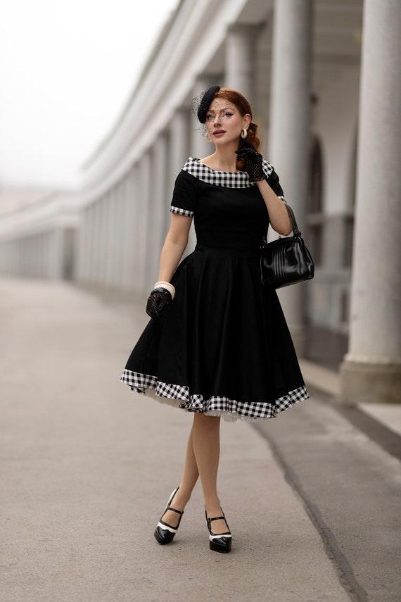 Retro Gingham Swing Dress in Black u0026 White Check - Etsy