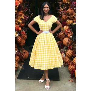 Lily Off Shoulder Yellow Gingham Dress image 1