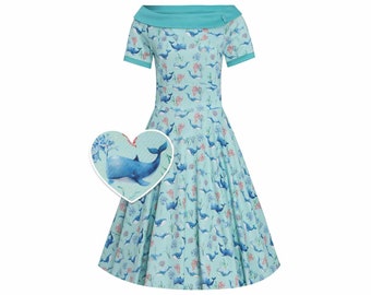 Darlene Baby Blue Whale Swing Dress