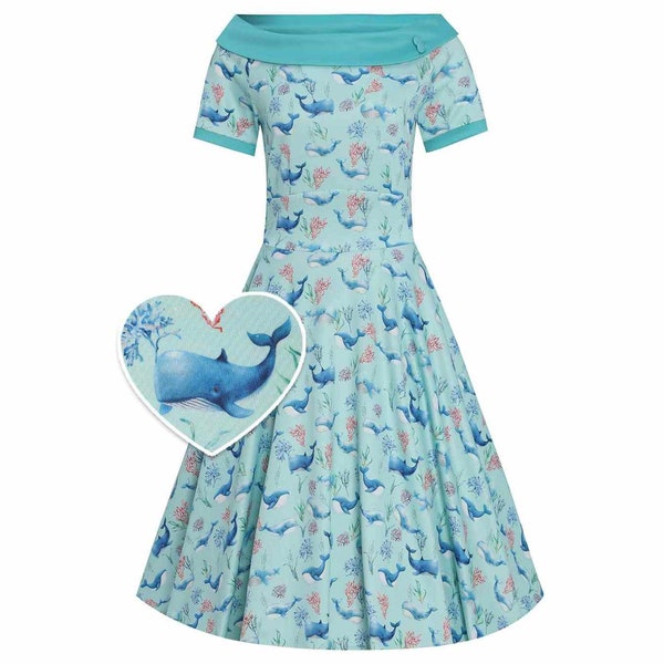 Darlene Baby Blue Whale Swing Dress