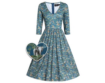 Billie Green Elephant Flared Dress - Etsy