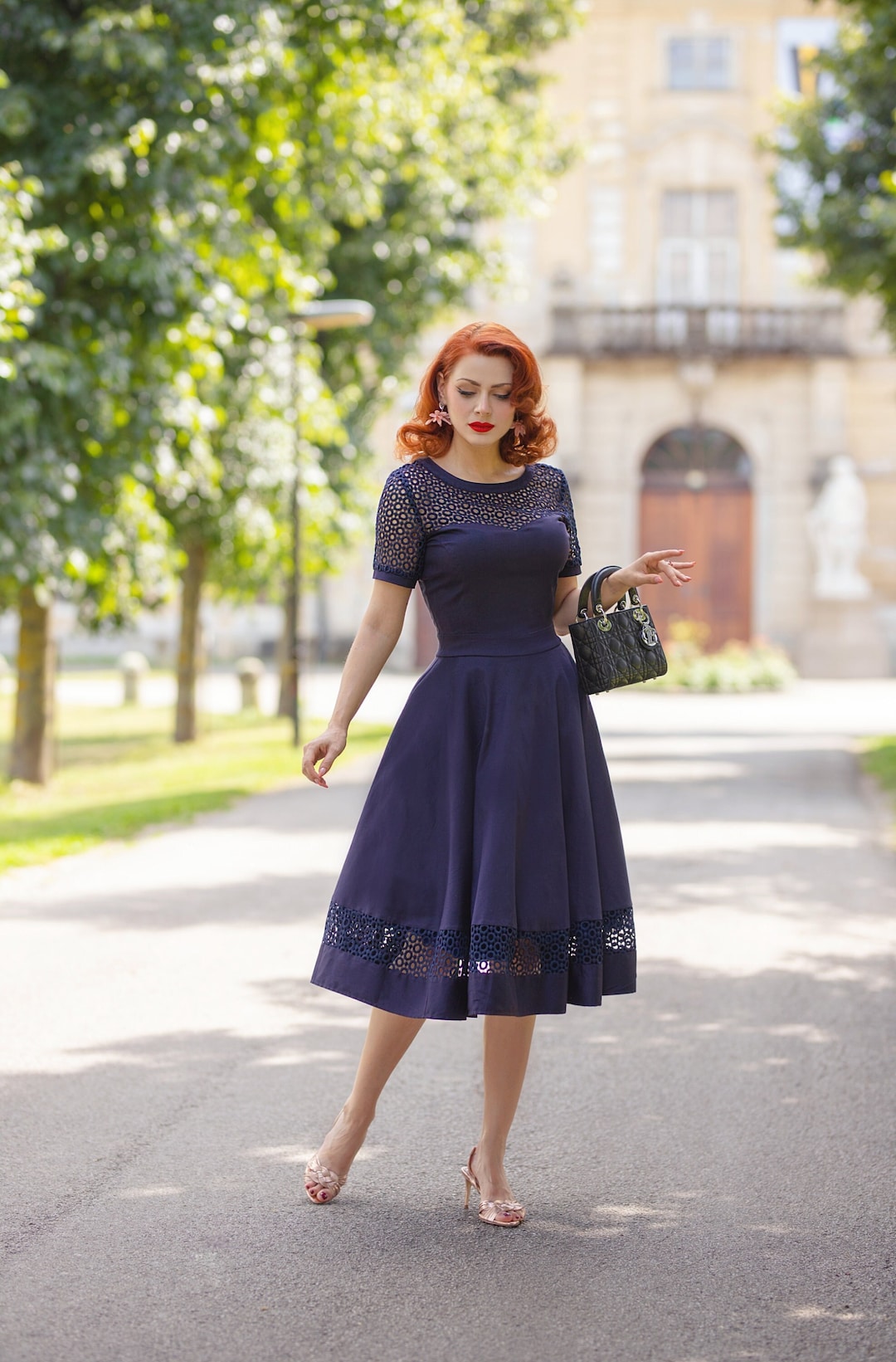 Navy Lace Reiss Blue Lace Dress Tess Lace Sleeved Dress In Navy Blue Israel
