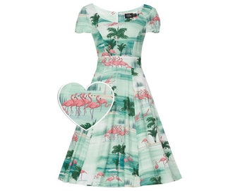 Claudia Cap Sleeved A Line Dress In Flamingo Print