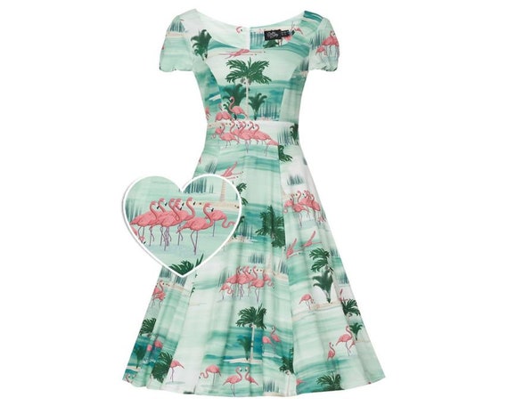 Claudia Cap Sleeved A Line Dress in Flamingo Print - Etsy