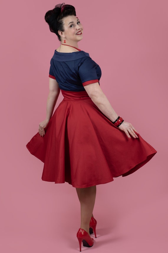 Navy Blue Dress With Red Heels Darlene Retro Full Circle Swing Dress In Navy Blue/red Navy Blue Dress With Red Heels Darlene Retro Full Circle Swing Dress In Navy Blue/red
