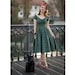 Green Tartan Off The Shoulder 50s Inspired Pocket Swing Dress 