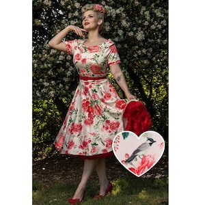 Darlene Vintage Peony Floral Tea Dress In White & Pink