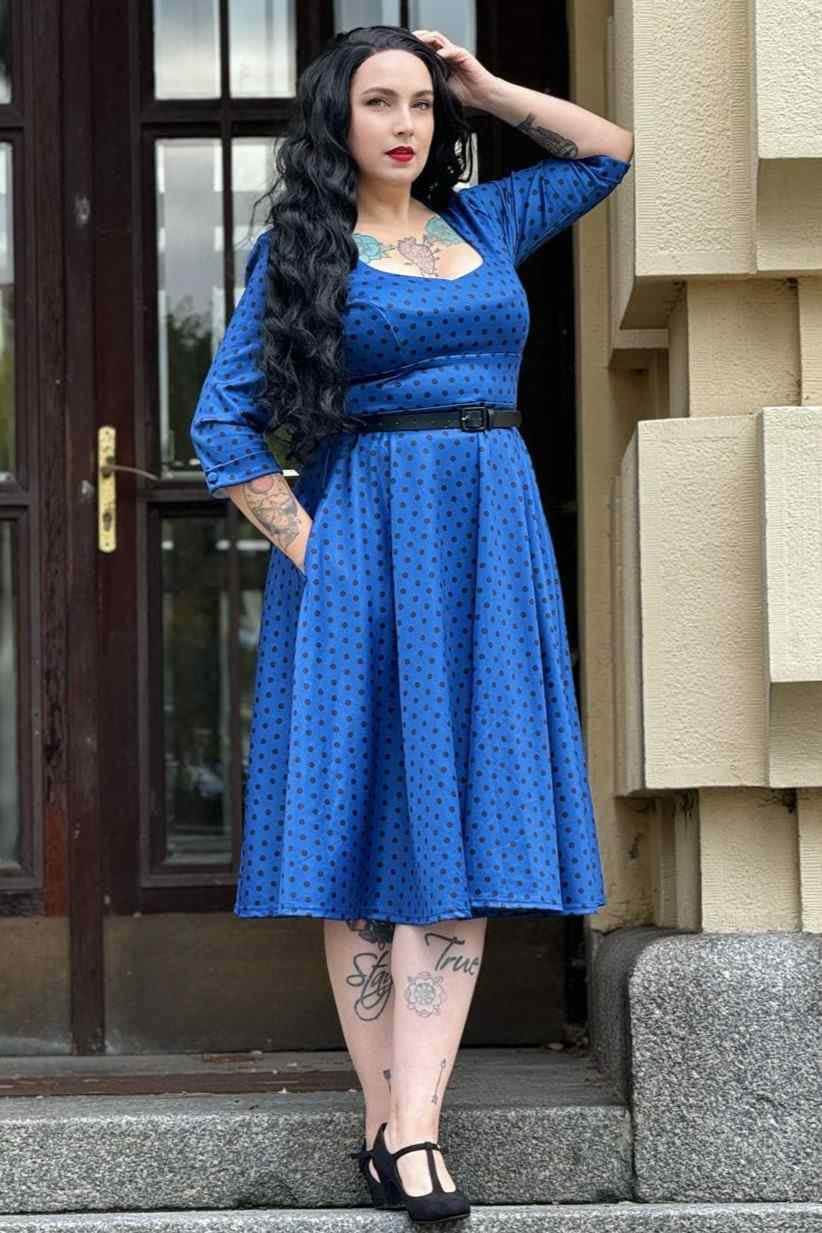 Scarlette Royal Blue & Black Polka Dot Midi Dress - Etsy
