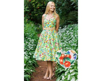 Daisy Mediterranean Fruit Halter Dress