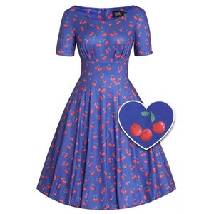 Brenda Blue Cherry Flared Dress