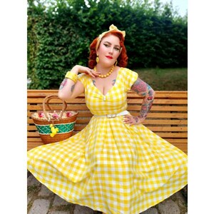 Lily Off Shoulder Yellow Gingham Dress image 2