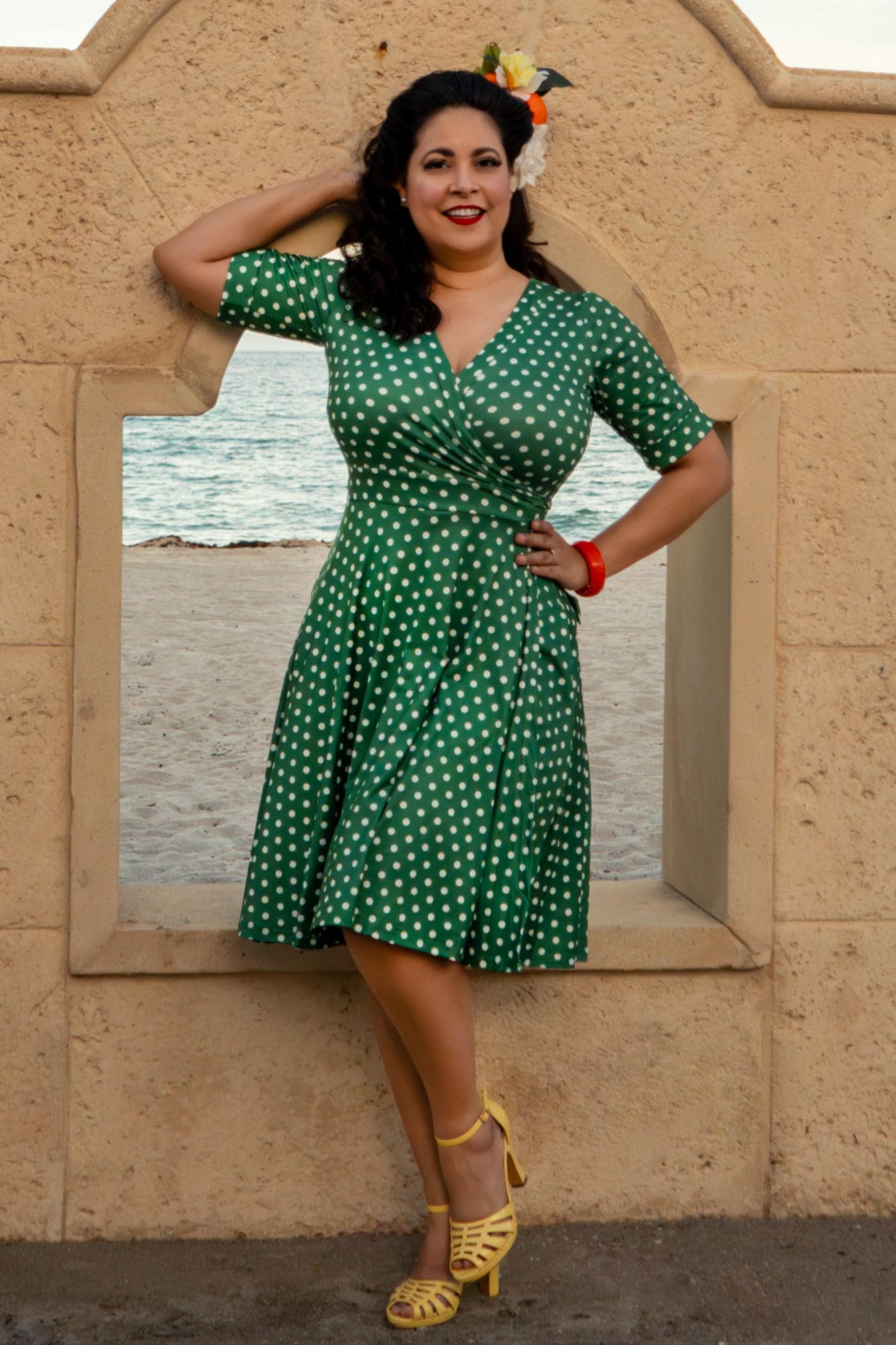 Casual Dresses Womens Green Polka Dot Dress Green Polka Dot Kennedy Midi  Dress