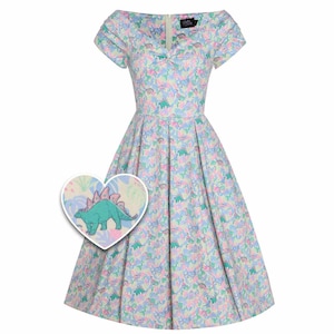 Lily Pastel Dinosaur Off Shoulder Dress