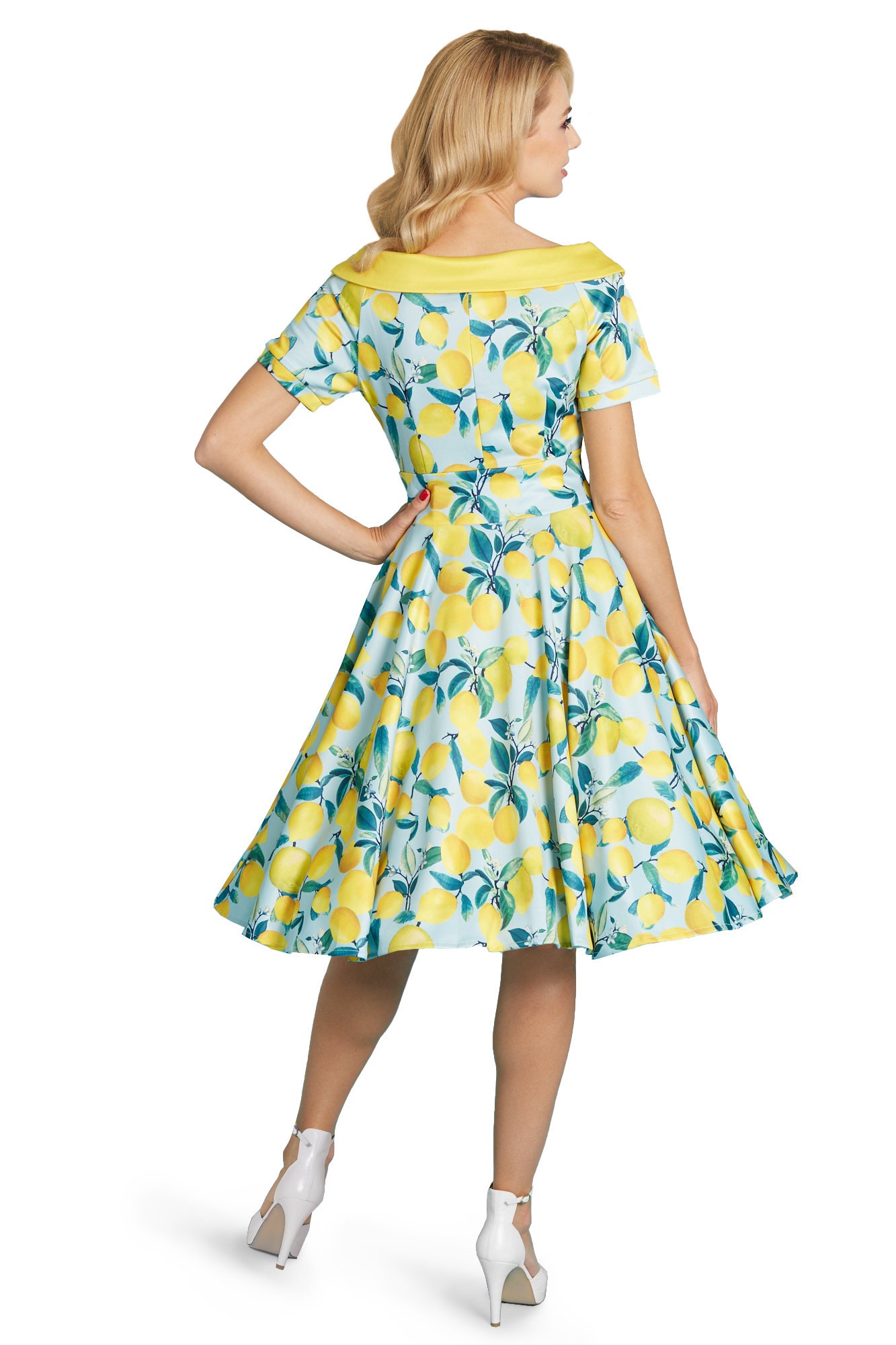 Darlene Blue Lemon Flared Dress - Etsy