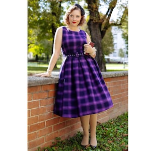 Annie Vintage Black/Purple Tartan Check Swing Dress