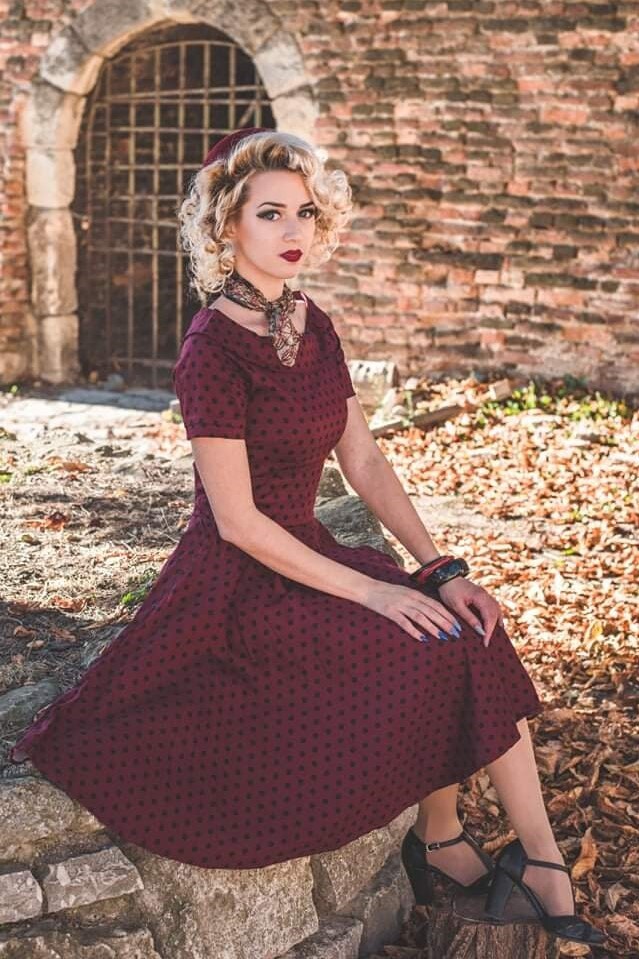 Darlene Retro Polka Dot Swing Dress in Burgundy-black - Etsy Darlene Retro Polka Dot Swing Dress in Burgundy-black - Etsy