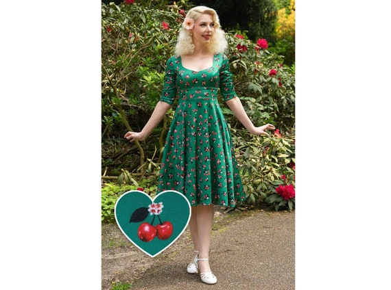 open lace back dress Red & Green 1950s Christmas Polka Dots Dress main image 1