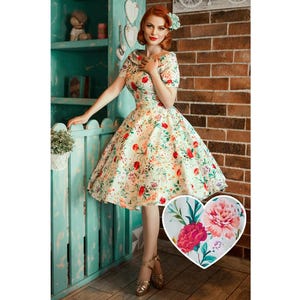 Darlene Floral Roses Swing Dress in Green
