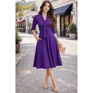 purple fit and flare dress with sleeves Luxury Lace Fit & Flare Dress – HEYFANCYSTYLE main image 0