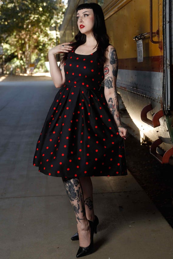 Amanda Retro Polka Dot Swing Dress in Black & Red - Etsy