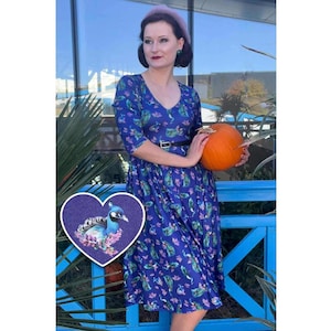 Billie Purple Dress in Peacock Birds Floral Print