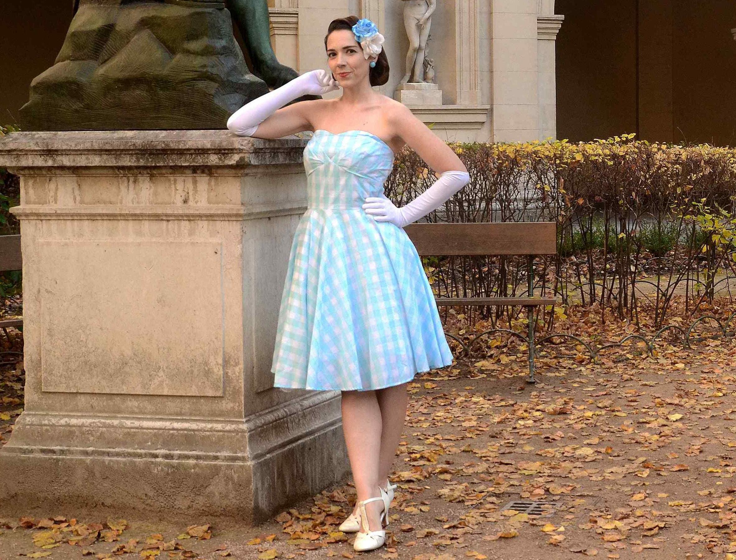 Melissa Blue Gingham Strapless Dress