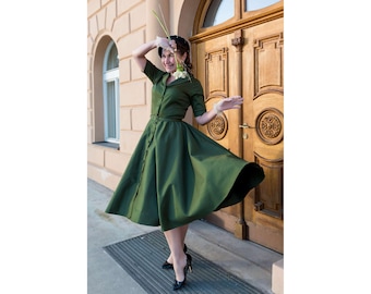 Vestido camisero circular verde militar Mollie
