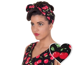 50's Inspired Vintage Headband in Black with Red Cherries