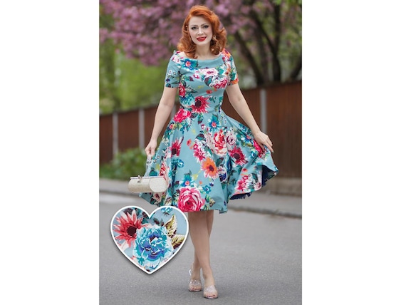Darlene Blue Floral Swing Dress - Etsy Darlene Blue Floral Swing Dress - Etsy