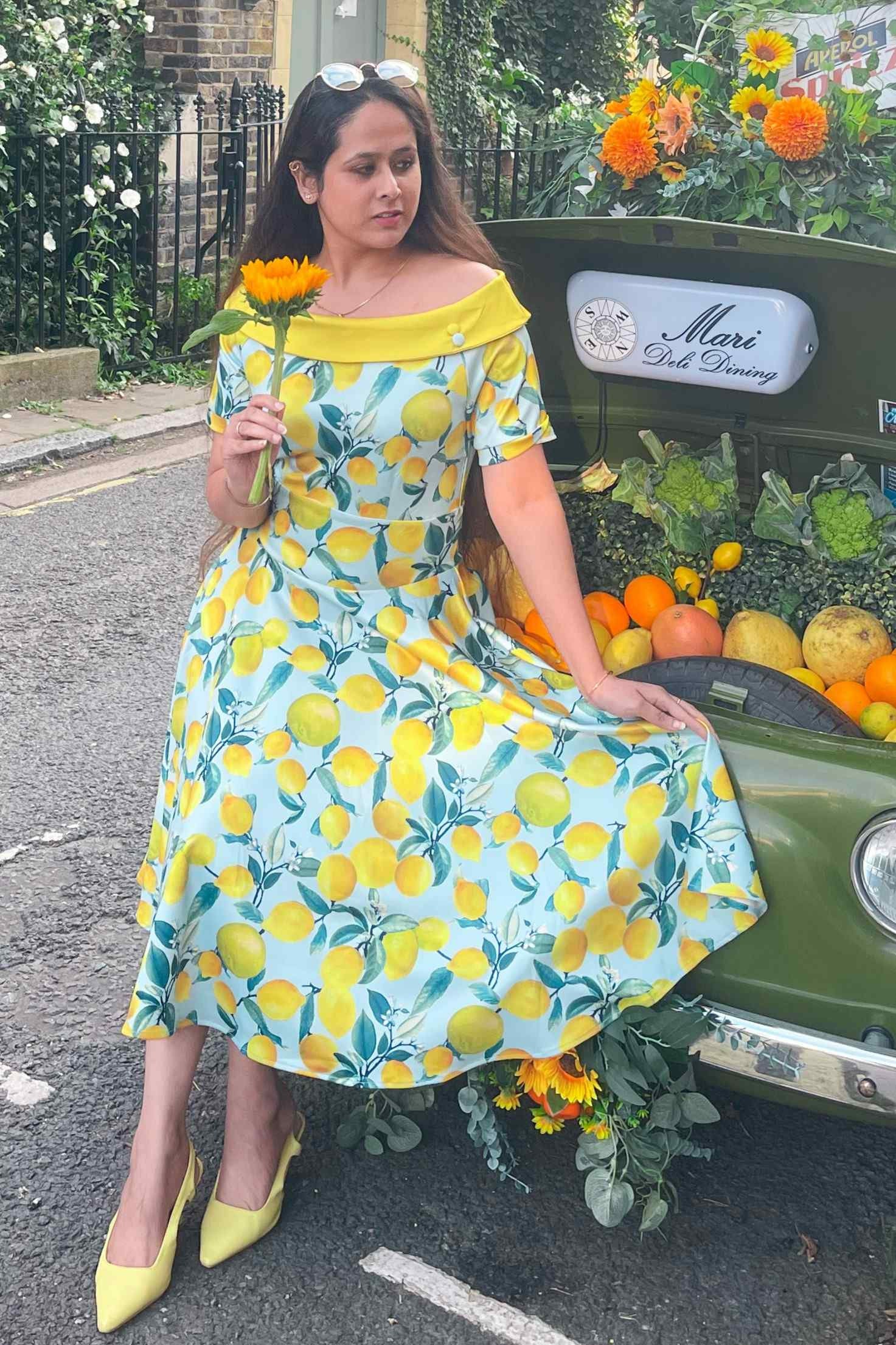 Darlene Blue Lemon Flared Dress - Etsy