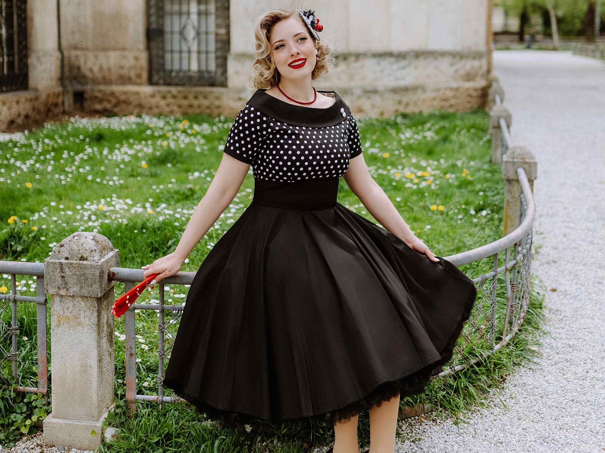 Black and White Polka Dot Swing Dress