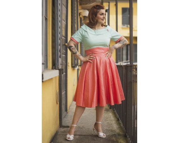 Darlene Retro Full Circle Dress in Mint Green/coral - Etsy
