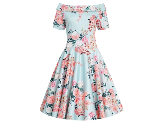 Darlene 50s Floral off Shoulder Dress in Mint - Etsy