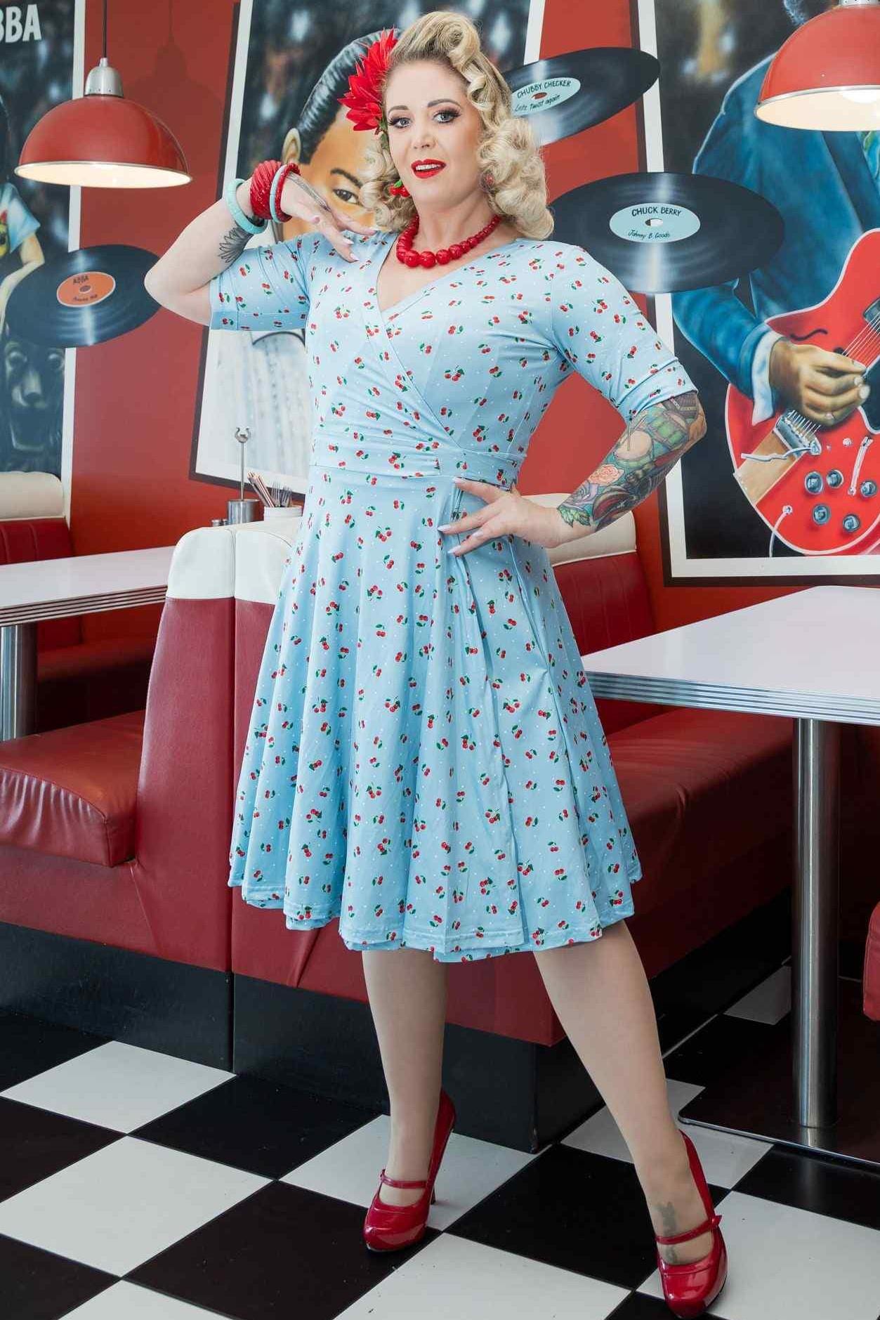 Matilda Red Cherry Blue Wrap Dress - Etsy