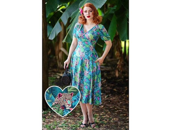 Julia Tropical Cheetah Midi Dress - Etsy