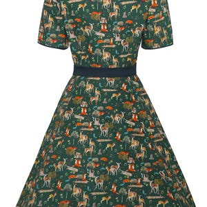 Back View of Dark Green Shirt Dress In Forest Woodland Print
