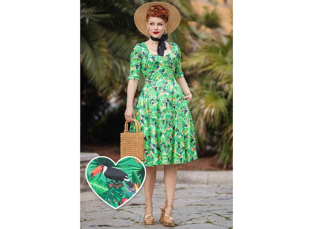 Scarlette Green Tropical Toucan Dress