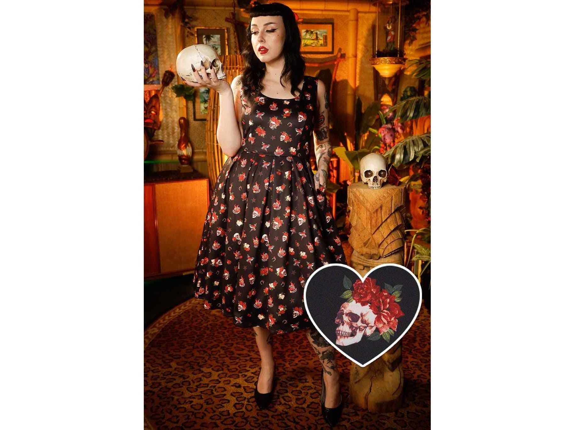Amanda Rockabilly Skull & Rose Swing Dress - Etsy