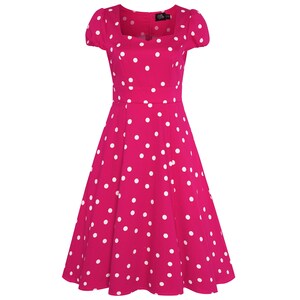 Claudia Flirty Fifties Style Polka Dot Dress In Hot Pink/White