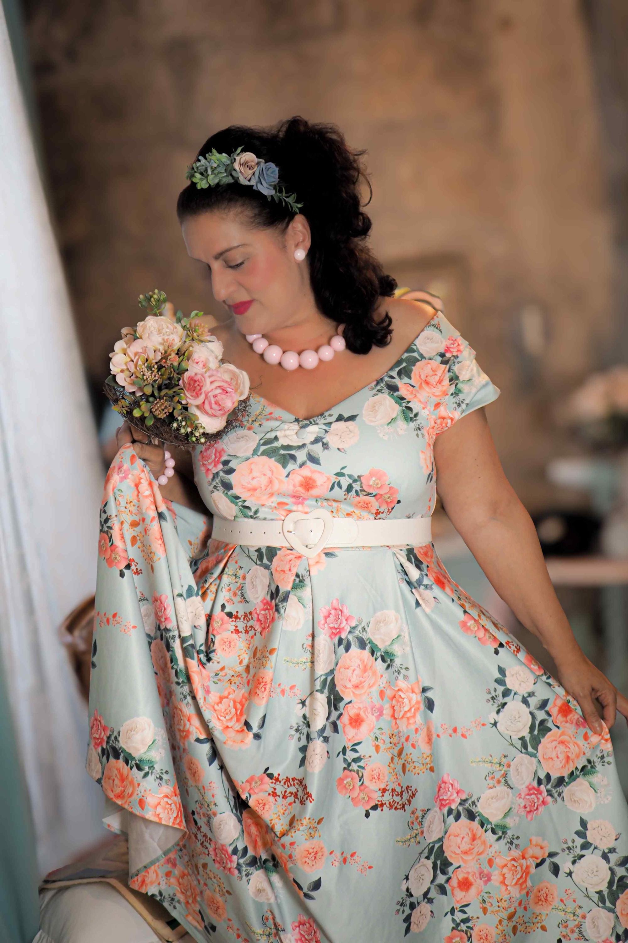 Lily 50s Style Floral off Shoulder Dress in Mint - Etsy Canada