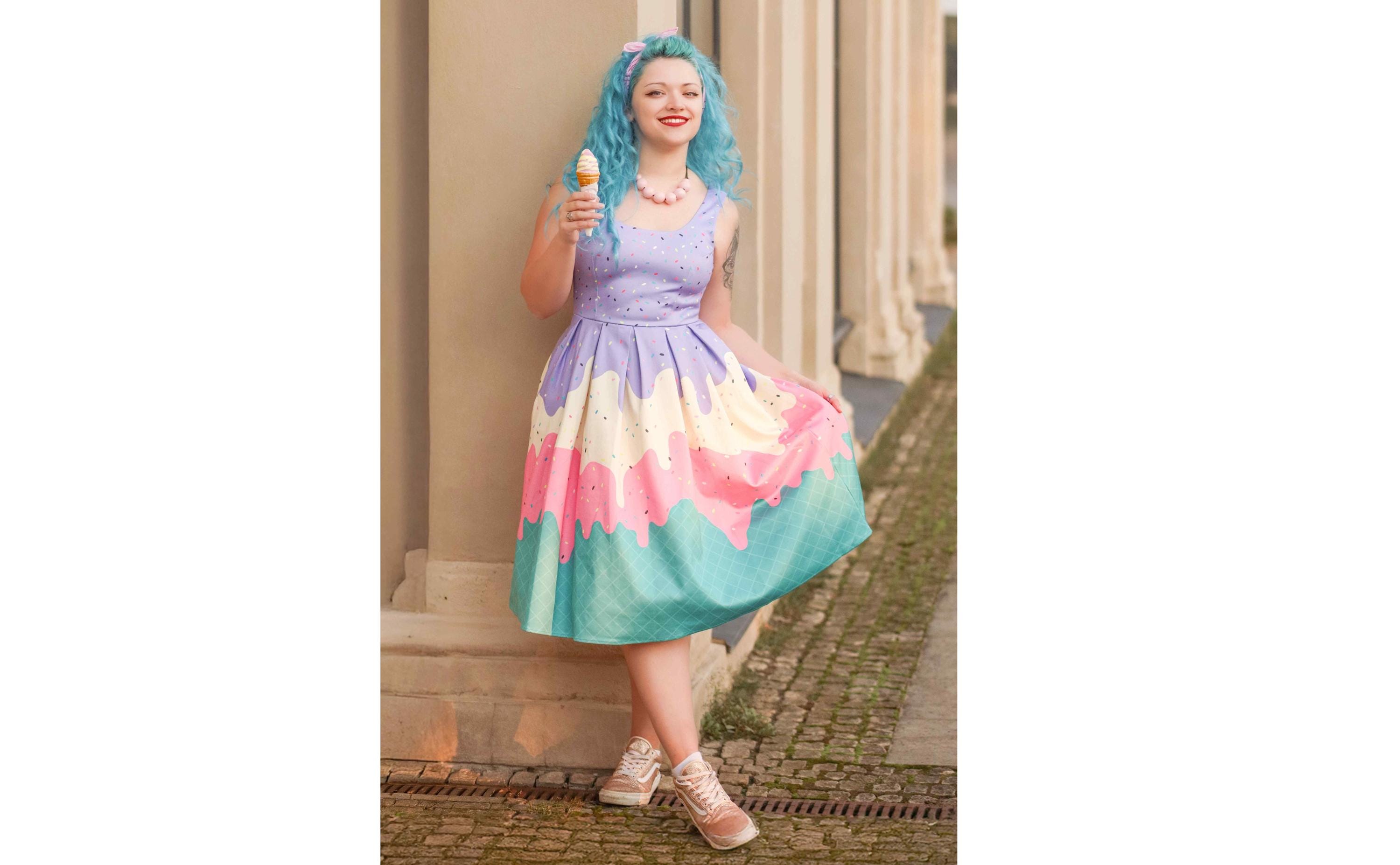 women's ice cream dress Ice Cream Cones Womens Summer Dress Casual Swing Short Sleeve Sundresses Beach A-Line Shift Dress with Pockets at Amazon Women's Clothing store
