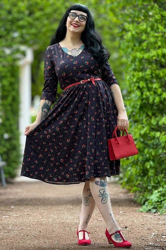 Billie Black Long Sleeved Cherry Dress - Etsy