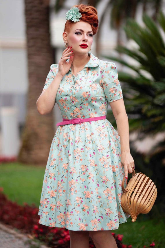 slim fit dress slacks Mint Green Floral Short-Sleeve Mini Dress main image 1