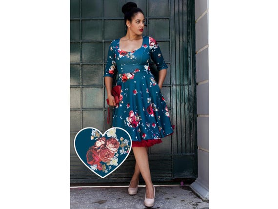 blue dress with red flowers Petite Seraphina Pink And Blue Floral Puff Sleeve Dress – Ro&Zo